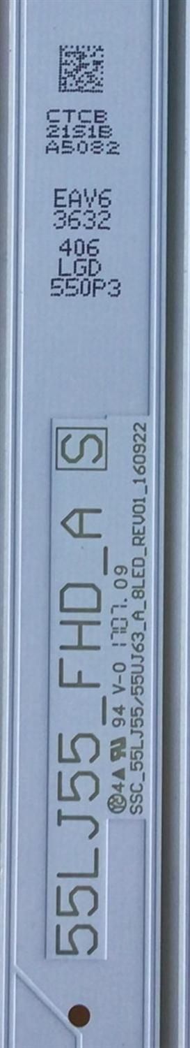 KIT DE LEDS PARA TV LG ( 9 PZ ) ((KIT INCOMPLETO, ORIGINALMENTE CONSTA DE 10PZ)) / NUMERO DE PARTE EAV63632406 / LGD550P3 / SSC_55LJ55/55UJ63_B_8LE_REV01_160922 / 55LJ55_FHD_B / PANEL NC550DUE / MODELO 55LJ5500-UB - Imagen 3
